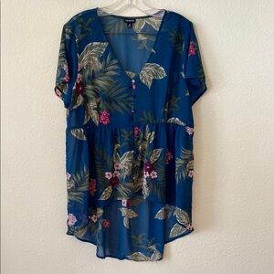Torrid Floral Blue Sheer Tunic Top